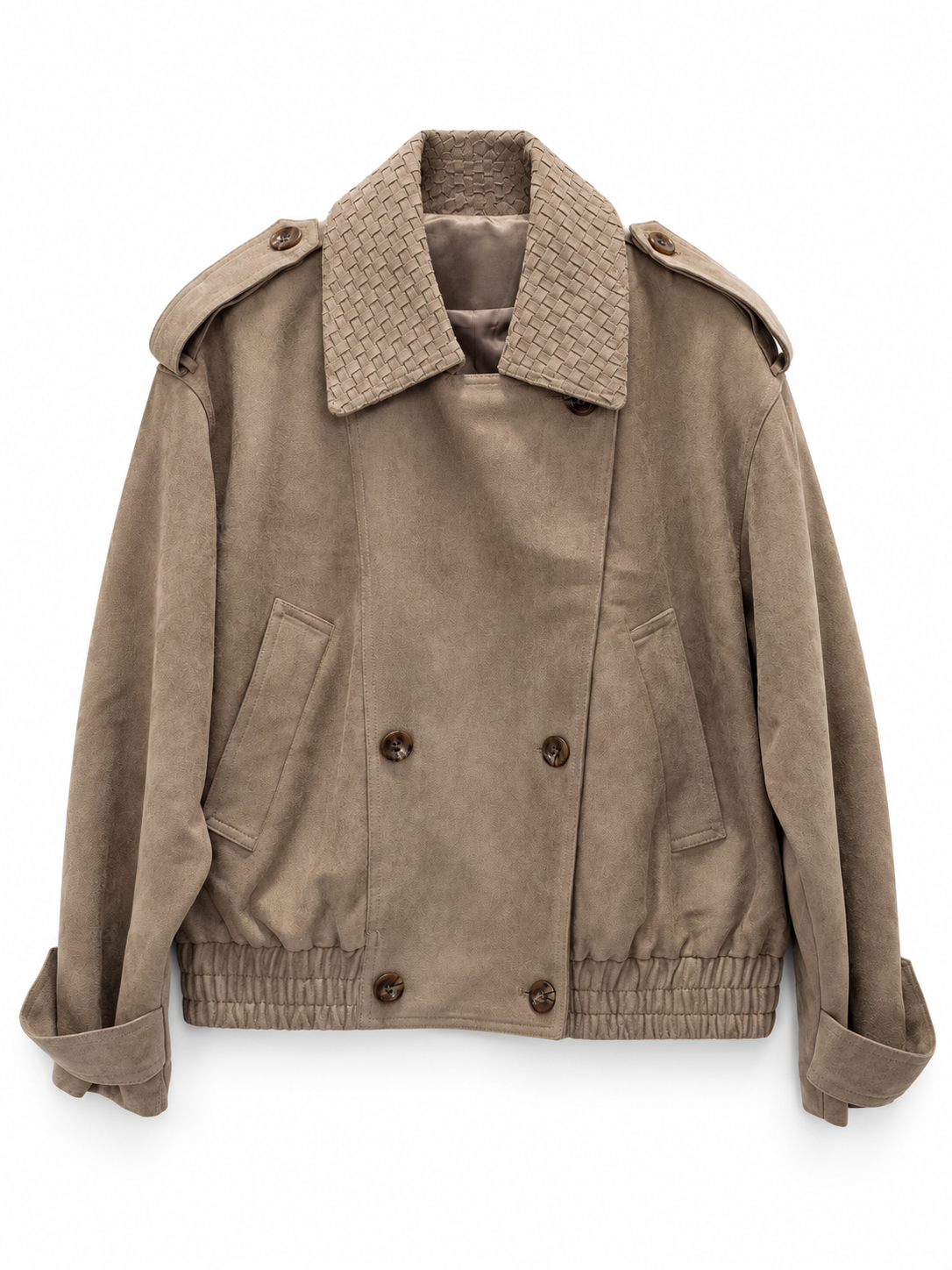 Taupe Suede Double-Breasted Jacket