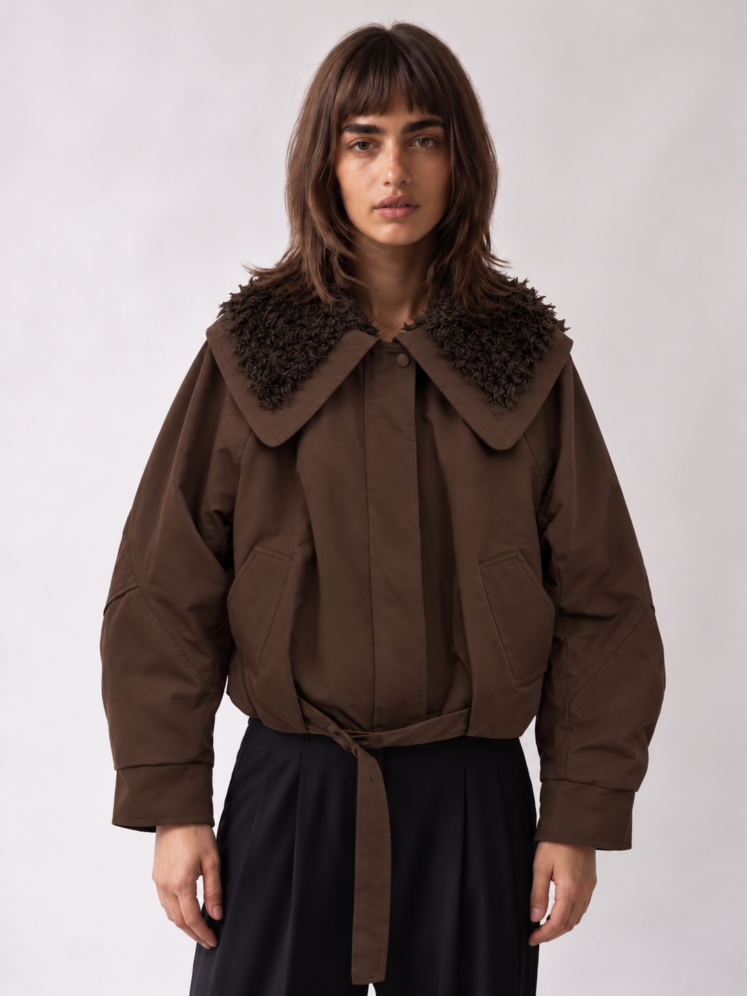 Oversized Faux Fur Collar Jacket