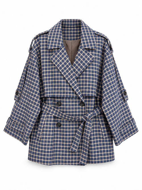 Checkered Belted Trench Jacket