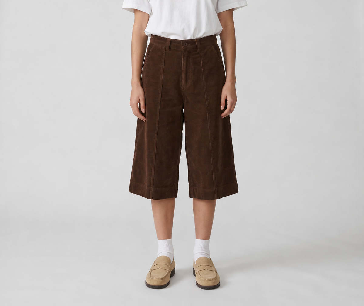 Corduroy Wide-Leg Culotte Pants