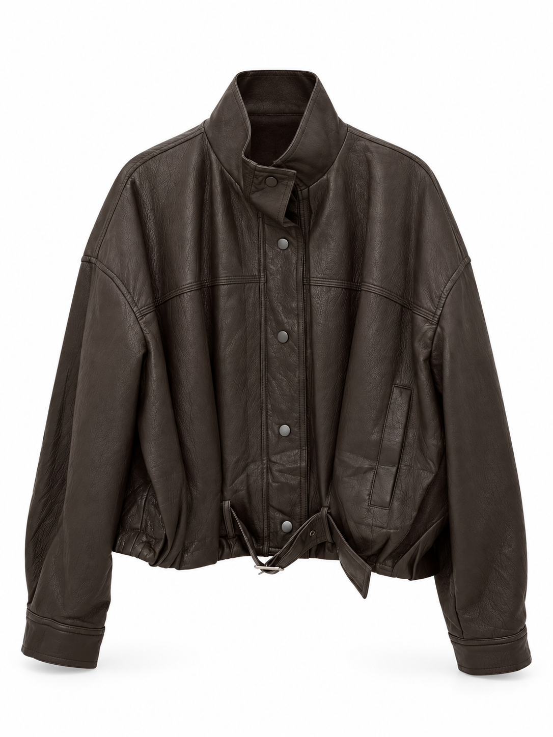 Leather Belted Bomber Jacket