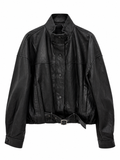 Leather Belted Bomber Jacket