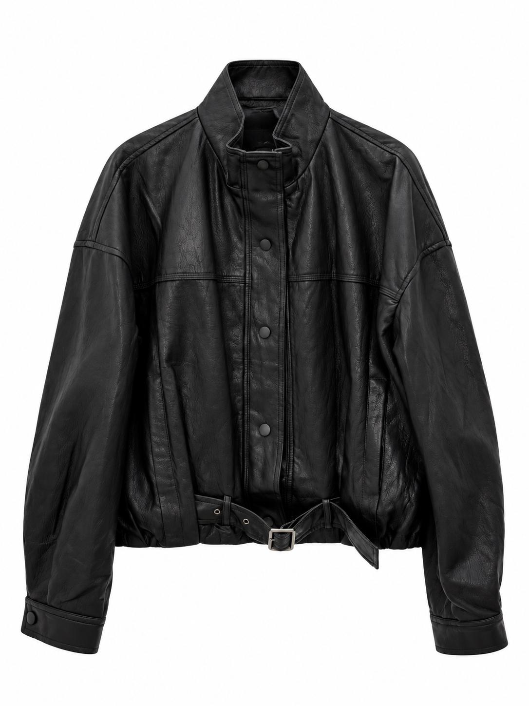 Leather Belted Bomber Jacket