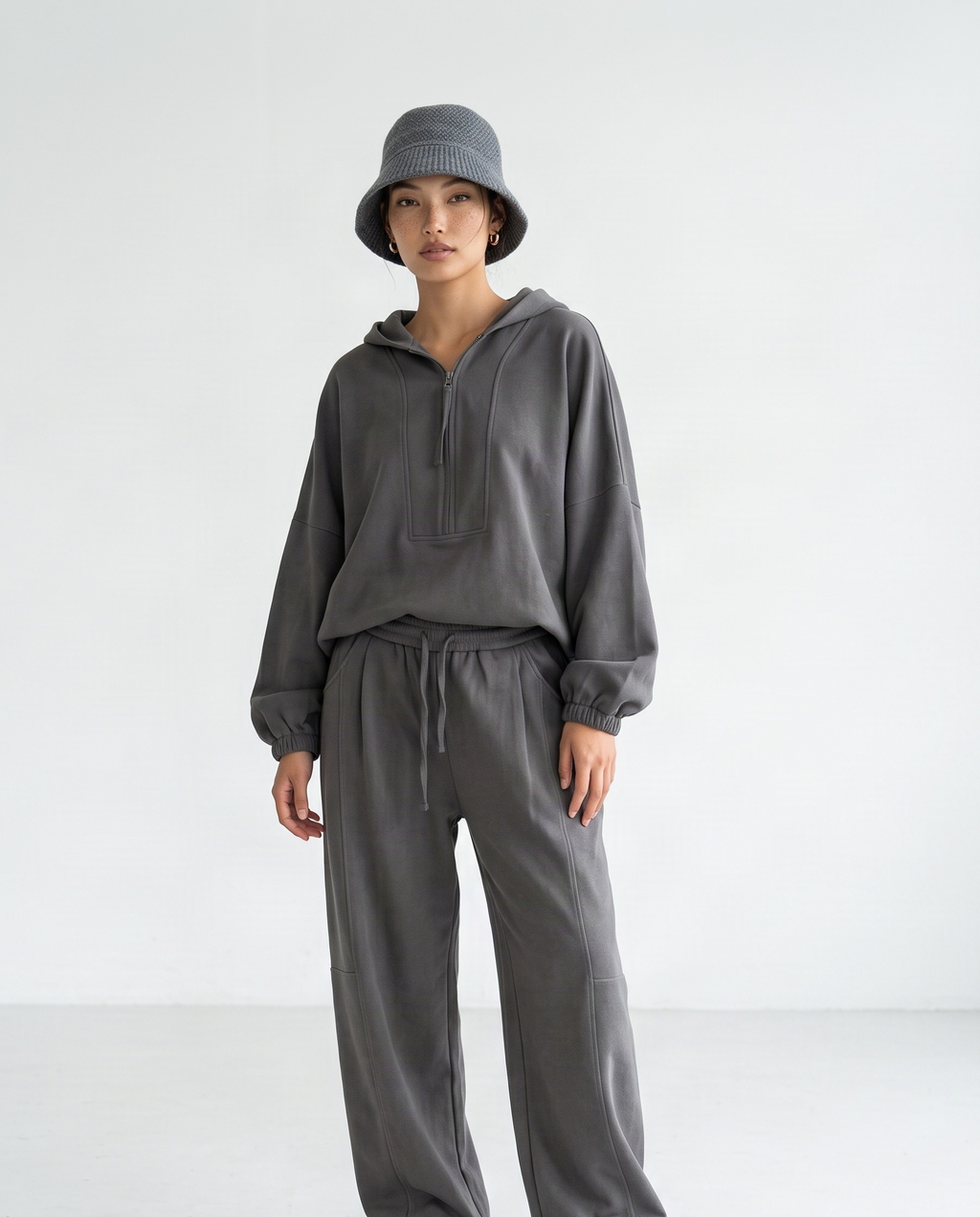 Grey Hoodie and Wide-Leg Sweatpants Set
