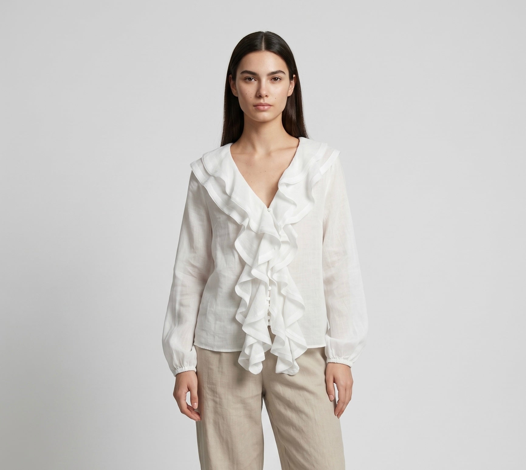 Linen Ruffle Shirt