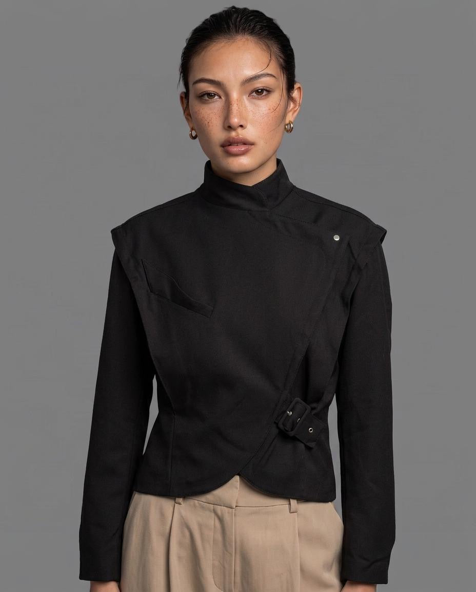 Asymmetric Wrap Jacket with Belt