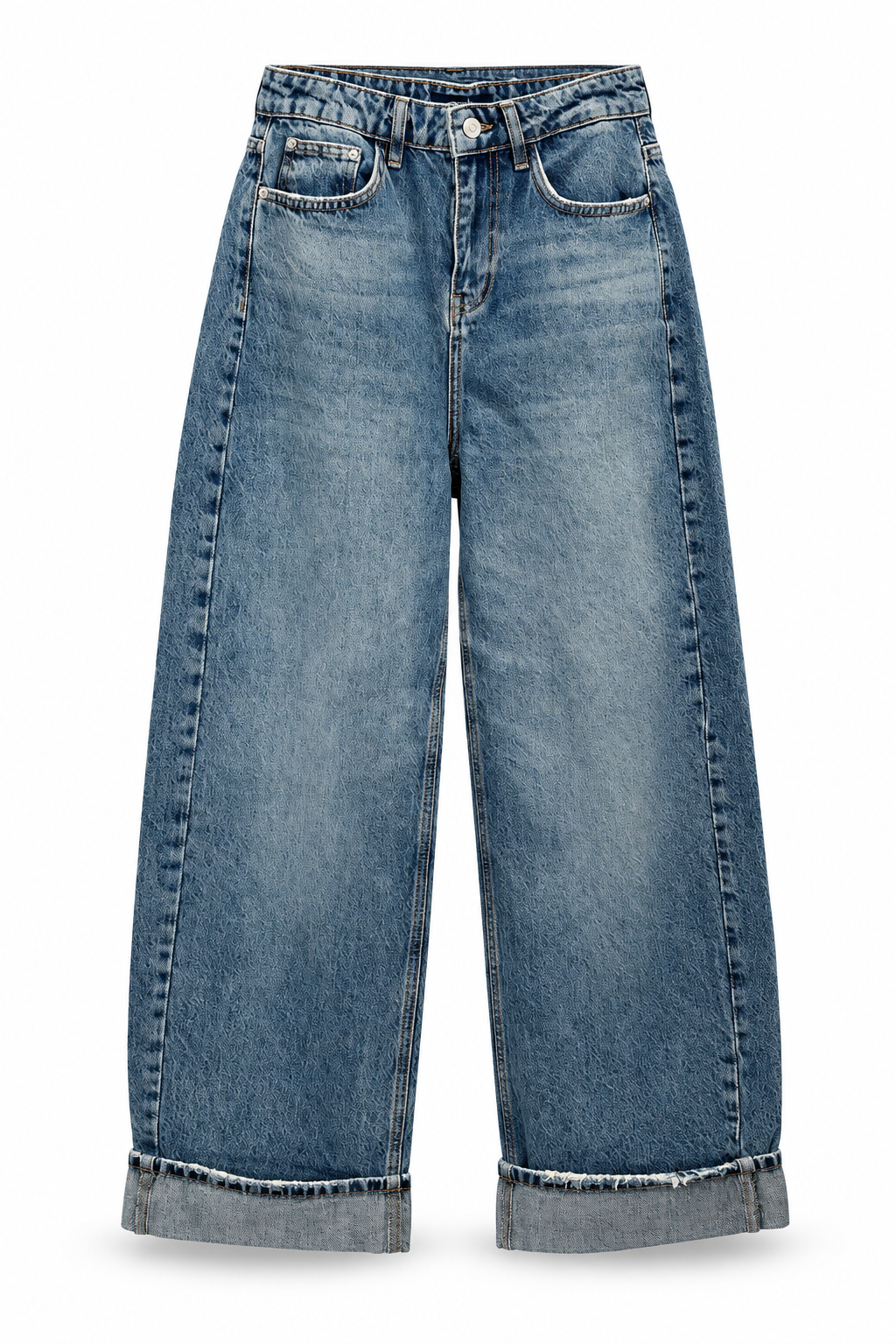 Wide-Leg Jeans with Turn-Up Cuffs