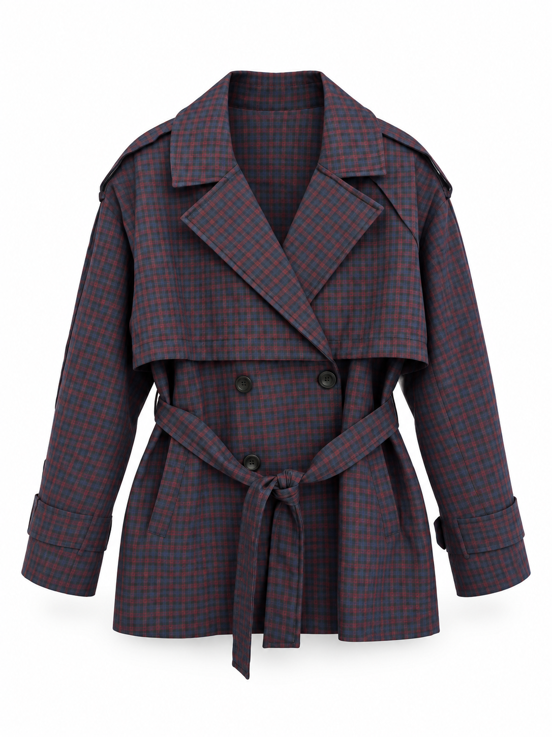Checkered Belted Trench Jacket