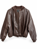 Hooded Faux Leather Bomber Jacket