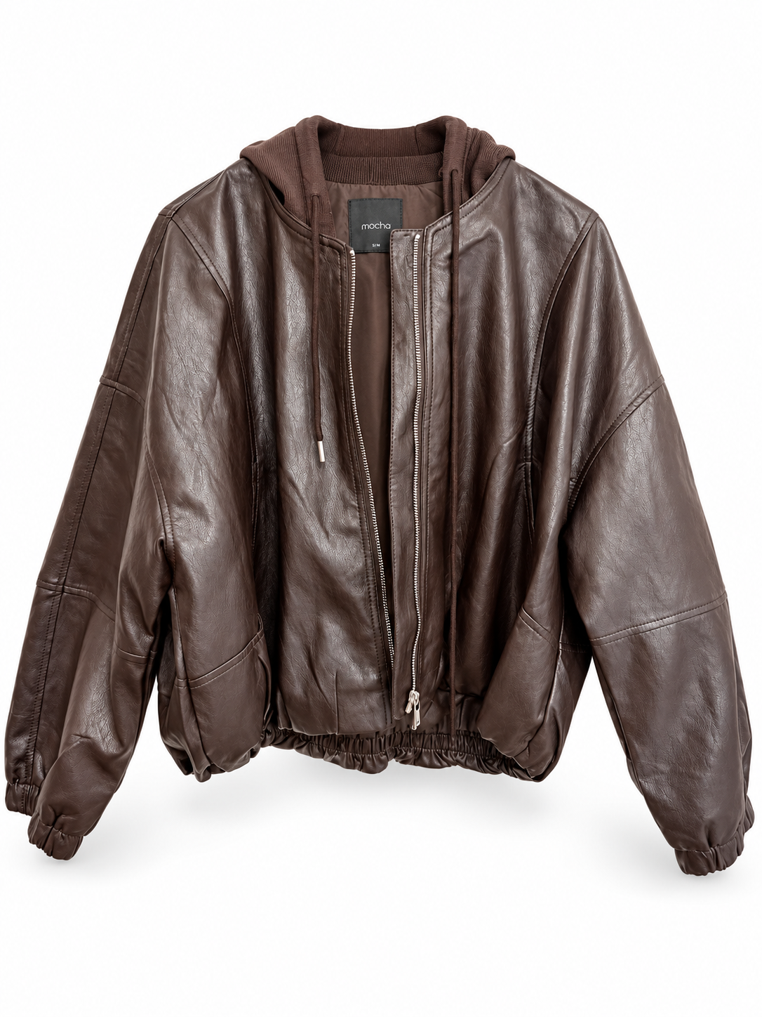 Hooded Faux Leather Bomber Jacket