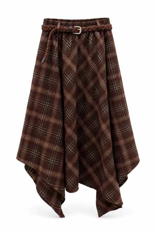 Asymmetric Plaid Skirt Belt