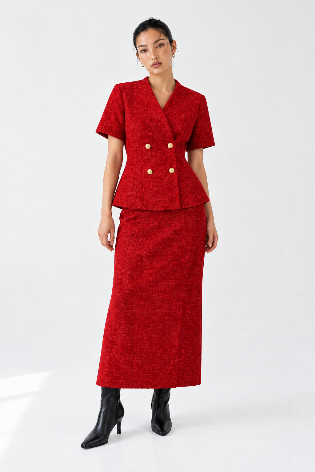 Tweed Blazer and Midi Skirt Set