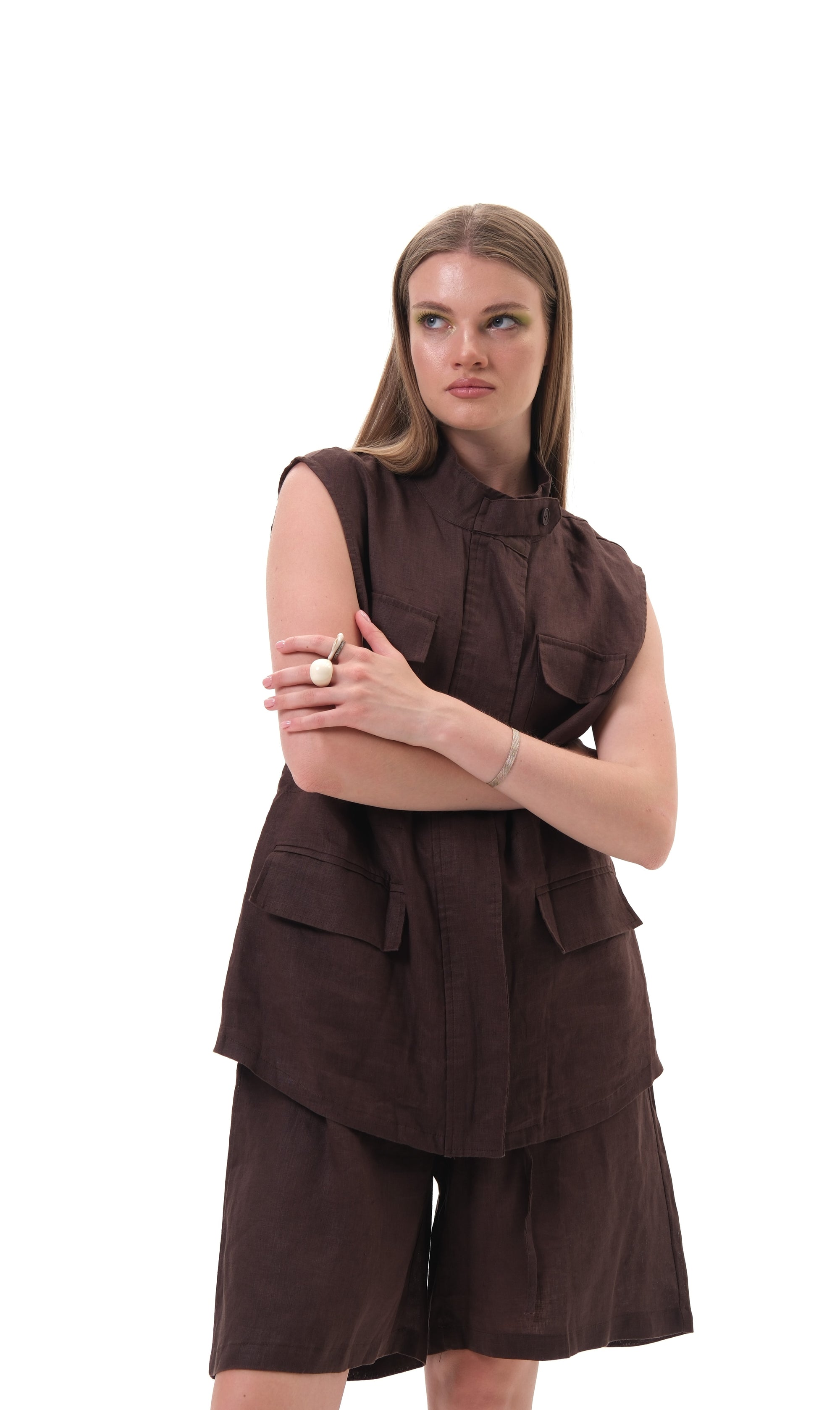 Structured Sleeveless Linen Vest