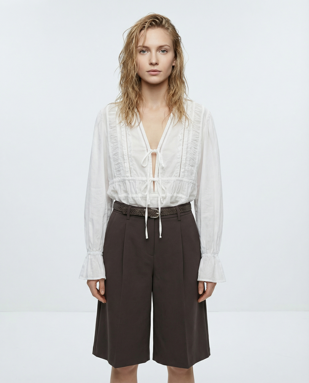 White Tie-Front Blouse