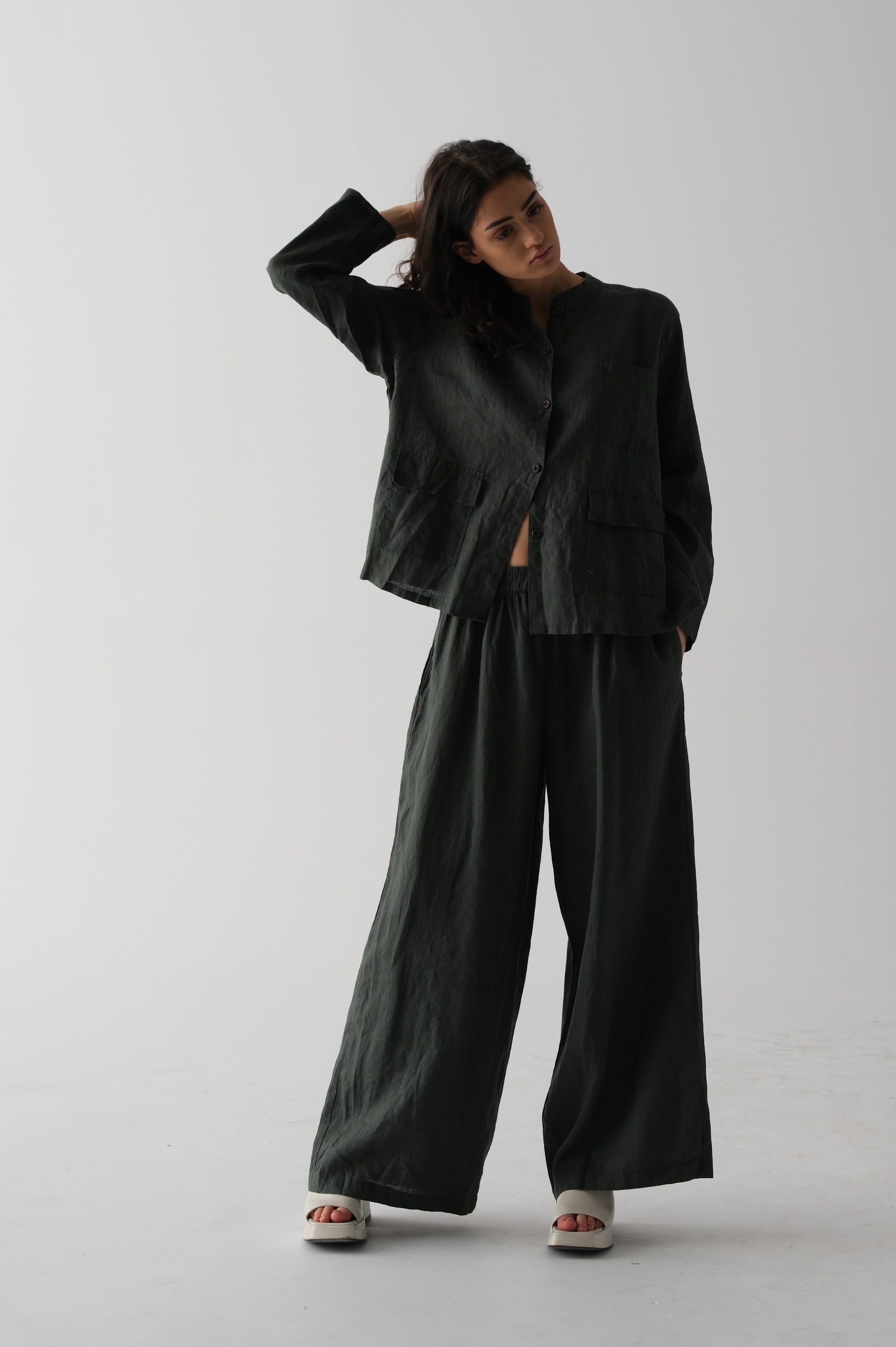 Linen Two-Piece Set — Shirt & Wide-Leg Pants