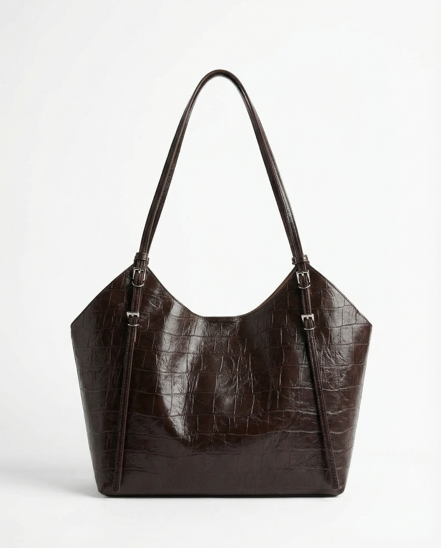 Dark Brown Croco Tote Bag
