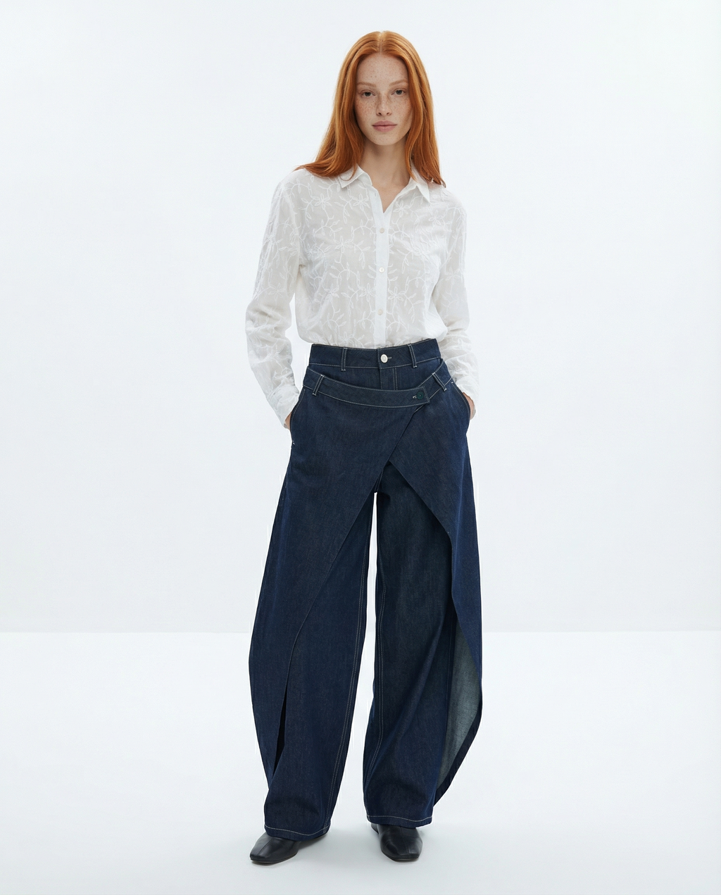 Wrap Style Denim Pants