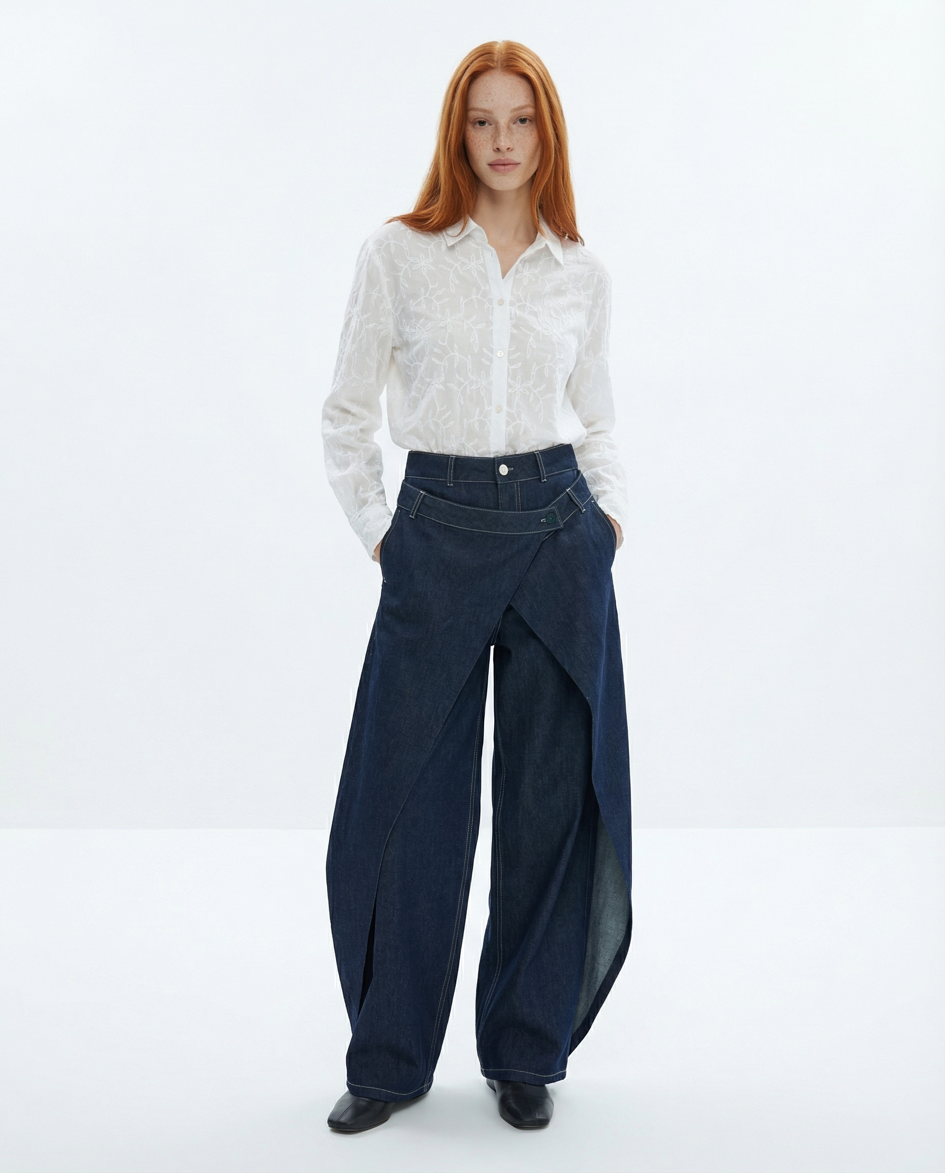 Wrap Style Denim Pants