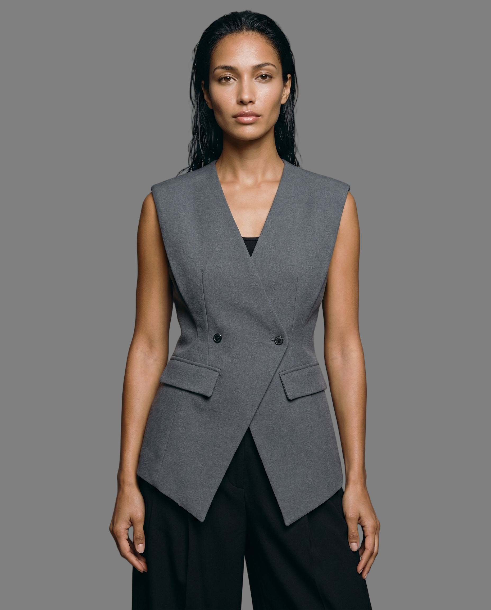 Grey Wrap Tailored Vest