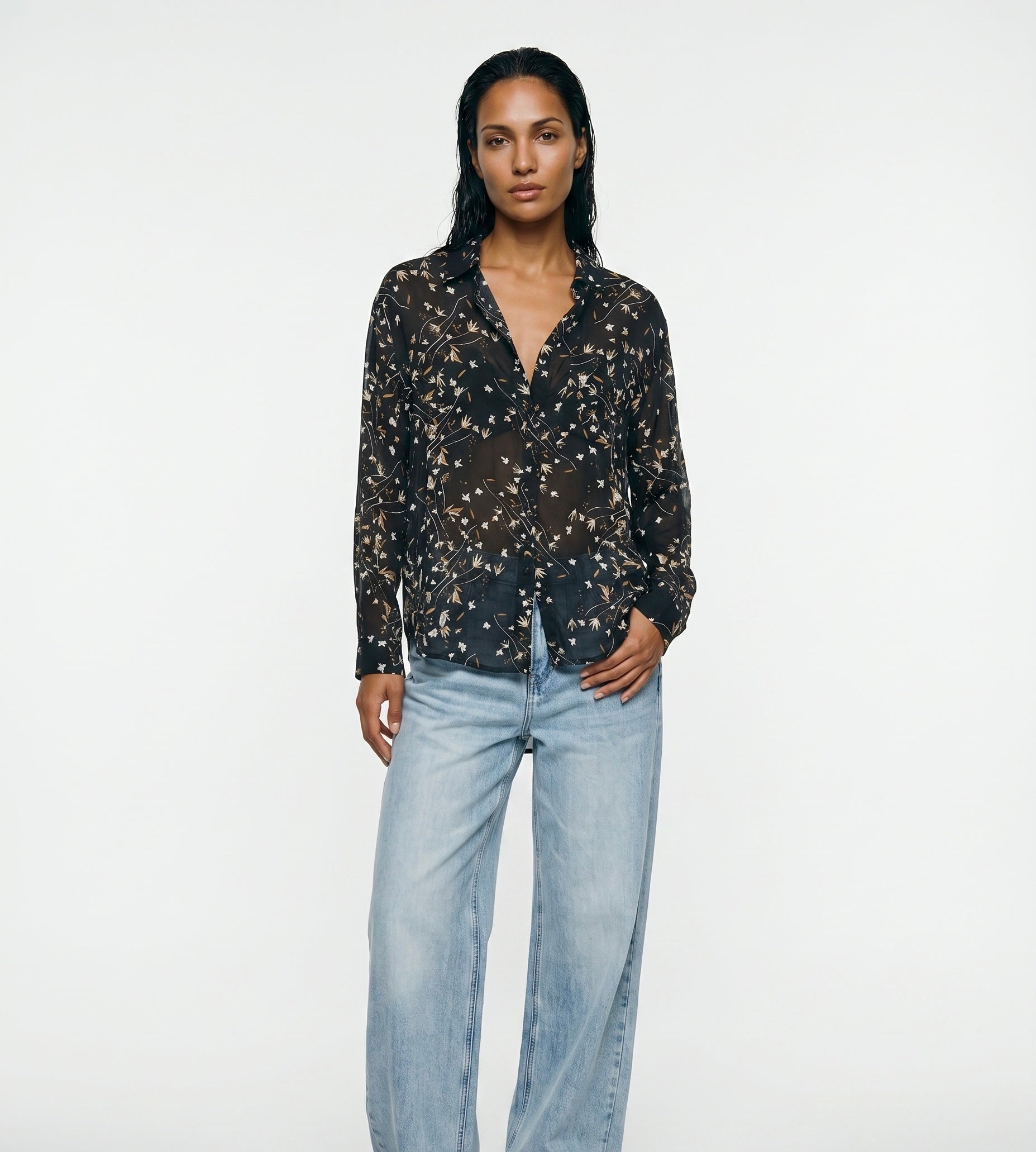 Black Sheer Floral Blouse