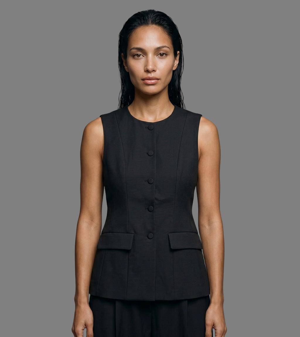 Black Tailored Sleeveless Vest