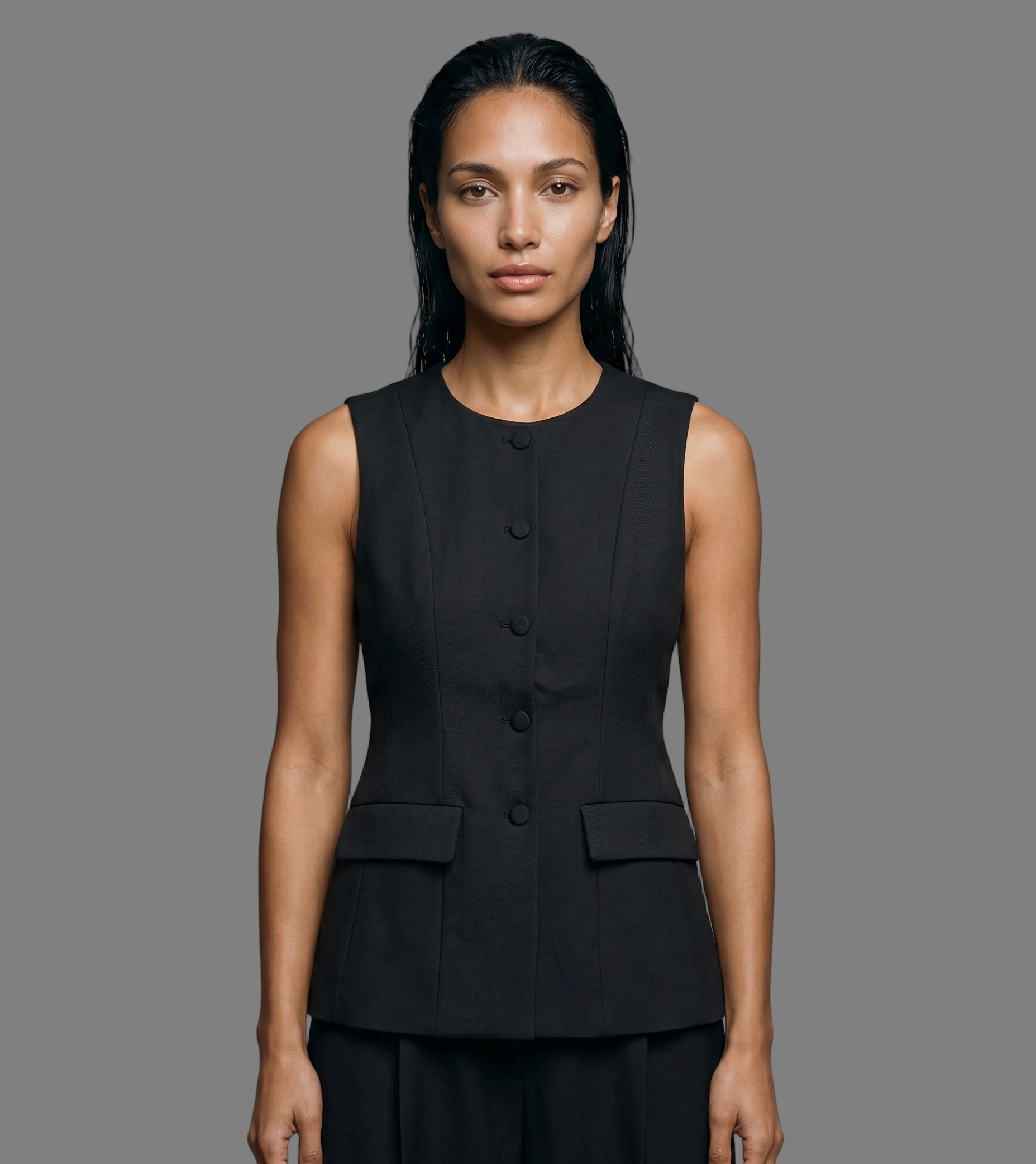 Black Tailored Sleeveless Vest